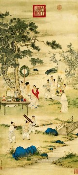 antigua Pintura - Lang reloj brillante pintura china antigua